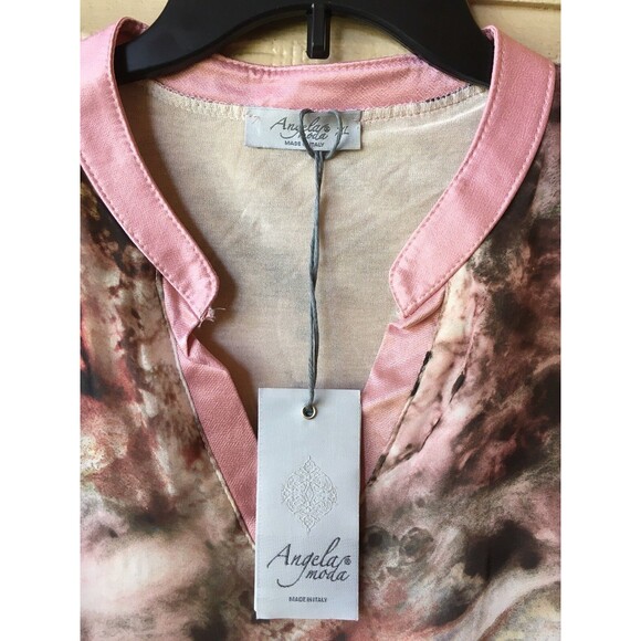 Angela Moda womens Silk Blend Long Sleeve Blouse Top size XL Pink Print Italy - Picture 6 of 9
